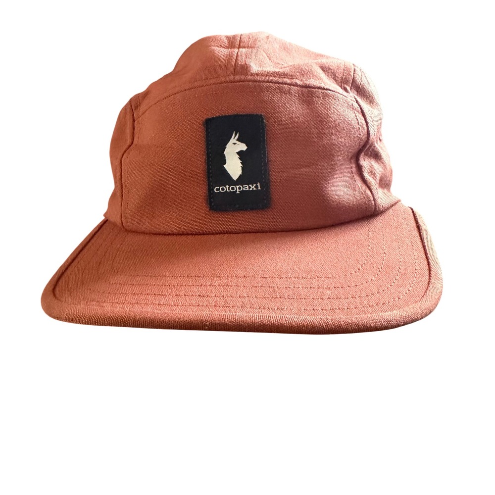 Cotopaxi 5 Panel Camp Hat Rust Orange Recycled Polyester Adjustable Llama Patch